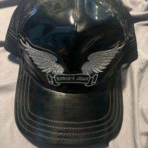 Robin's Jean Glossy Black Cap with Silver Wings
